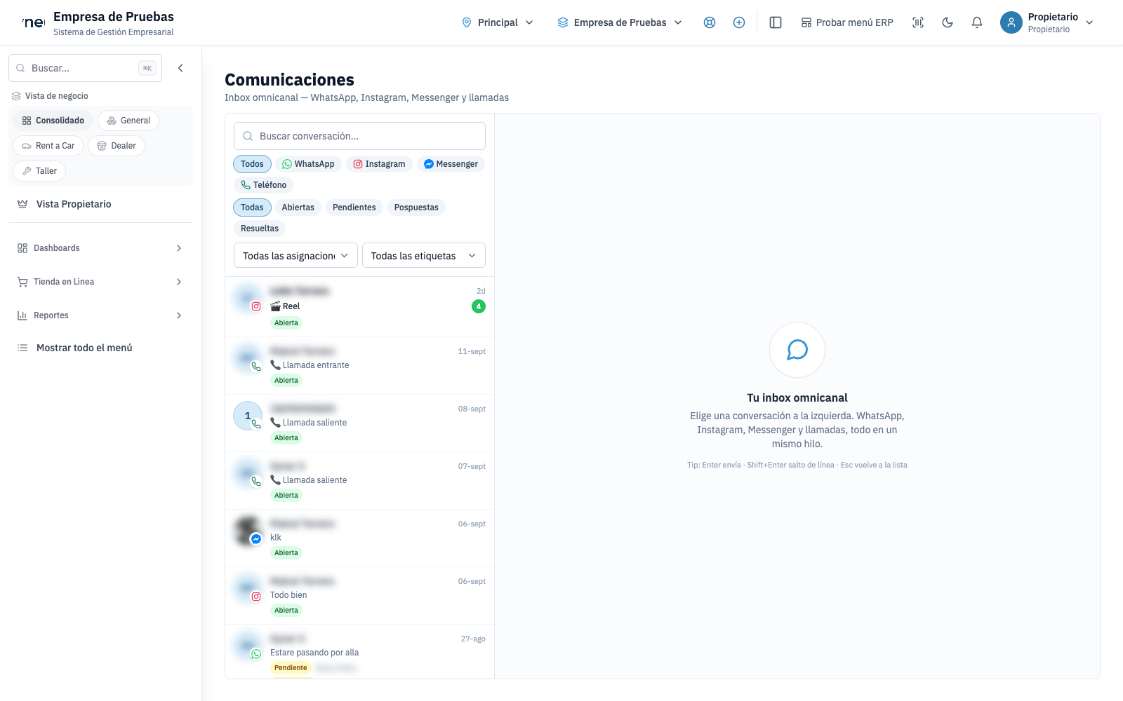 Bandeja de comunicaciones y CRM de SynerCore